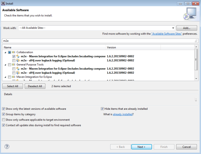 select maven plugin in eclipse from all available site