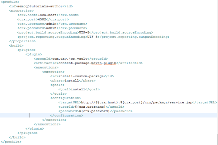 add profile to pom file aem