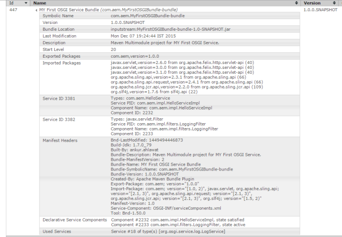 deploy first osgi service bundle in aem